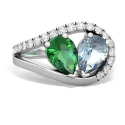 Lab Emerald Nestled Heart Keepsake 14K White Gold ring R5650