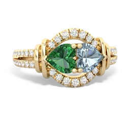 Lab Emerald Art-Deco Keepsake 14K Yellow Gold ring R5630