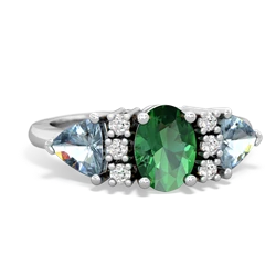 Lab Emerald Antique Style Three Stone 14K White Gold ring R2186