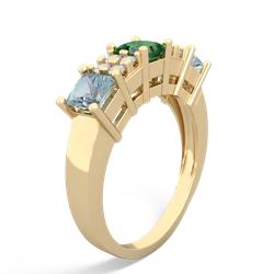 Lab Emerald Three Stone Diamond Cluster 14K Yellow Gold ring R2592