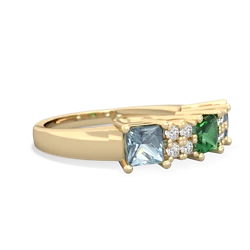 Lab Emerald Three Stone Diamond Cluster 14K Yellow Gold ring R2592