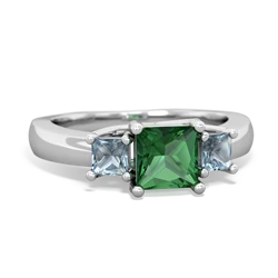 Lab Emerald Three Stone Trellis 14K White Gold ring R4015