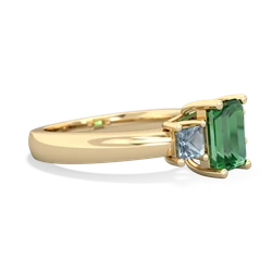 Lab Emerald Three Stone Emerald-Cut Trellis 14K Yellow Gold ring R4021