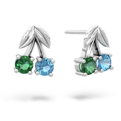 Lab Emerald Sweet Cherries 14K White Gold earrings E7001