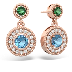 Lab Emerald Halo Dangle 14K Rose Gold earrings E5319