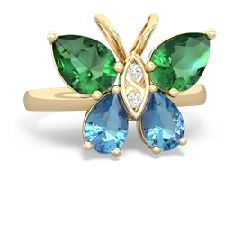 Lab Emerald Butterfly 14K Yellow Gold ring R2215