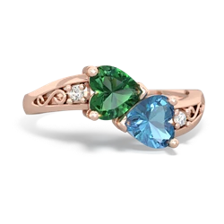 Lab Emerald Snuggling Hearts 14K Rose Gold ring R2178