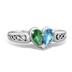 Lab Emerald Filligree 'One Heart' 14K White Gold ring R5070