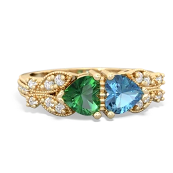 Lab Emerald Diamond Butterflies 14K Yellow Gold ring R5601