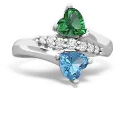 Lab Emerald Heart To Heart 14K White Gold ring R2064