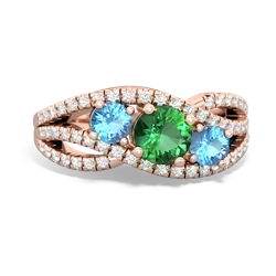 Lab Emerald Three Stone Aurora 14K Rose Gold ring R3080