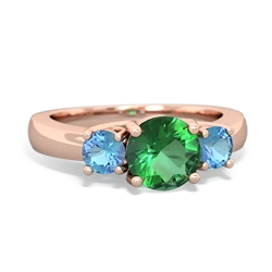 Lab Emerald Three Stone Round Trellis 14K Rose Gold ring R4018