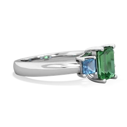 Lab Emerald Three Stone Emerald-Cut Trellis 14K White Gold ring R4021