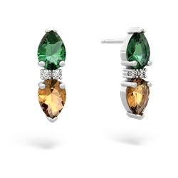 Lab Emerald Bowtie Drop 14K White Gold earrings E0865