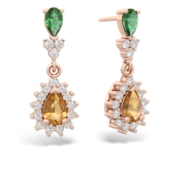 Lab Emerald Halo Pear Dangle 14K Rose Gold earrings E1882