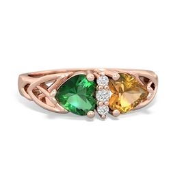 Lab Emerald Celtic Knot Double Heart 14K Rose Gold ring R5040