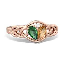 Lab Emerald Celtic Love Knot 14K Rose Gold ring R5420