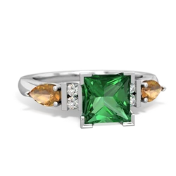 Lab Emerald 6Mm Princess Eternal Embrace Engagement 14K White Gold ring C2002