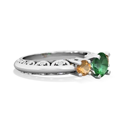 Lab Emerald Art Deco Eternal Embrace Engagement 14K White Gold ring C2003