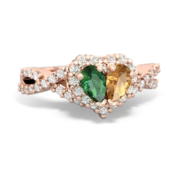 Lab Emerald Diamond Twist 'One Heart' 14K Rose Gold ring R2640HRT