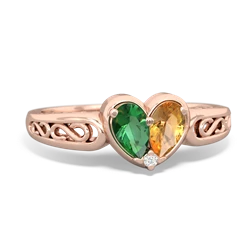 Lab Emerald Filligree 'One Heart' 14K Rose Gold ring R5070