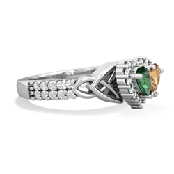 Lab Emerald Celtic Knot Two Hearts As One 14K White Gold ring R2644HRT