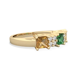 Lab Emerald Three Stone Diamond Cluster 14K Yellow Gold ring R2592