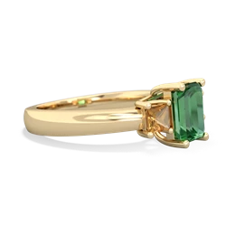 Lab Emerald Three Stone Emerald-Cut Trellis 14K Yellow Gold ring R4021