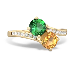 Lab Emerald Channel Set Two Stone 14K Yellow Gold ring R5303