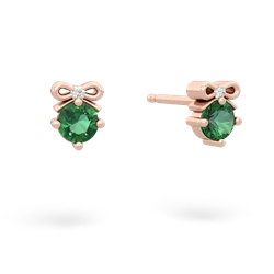 Lab Emerald Diamond Bows 14K Rose Gold earrings E7002