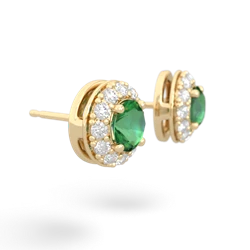 Lab Emerald Diamond Halo 14K Yellow Gold earrings E5370