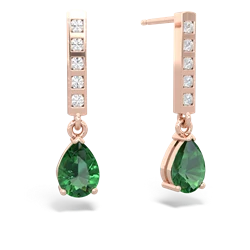 Lab Emerald Art Deco Diamond Drop 14K Rose Gold earrings E5324