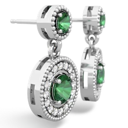 Lab Emerald Halo Dangle 14K White Gold earrings E5319