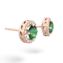 Lab Emerald Halo 14K Rose Gold earrings E5320