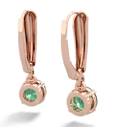 Lab Emerald 6Mm  Round Lever Back 14K Rose Gold earrings E2786