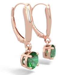 Lab Emerald 6Mm  Round Lever Back 14K Rose Gold earrings E2786