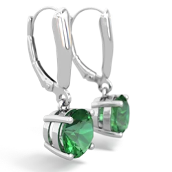 Lab Emerald 8Mm  Round Lever Back 14K White Gold earrings E2788