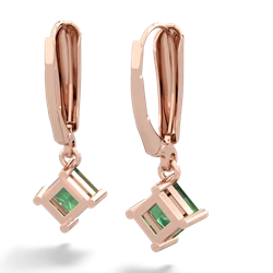 Lab Emerald 6Mm Princess Lever Back 14K Rose Gold earrings E2789