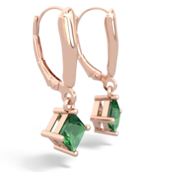 Lab Emerald 6Mm Princess Lever Back 14K Rose Gold earrings E2789