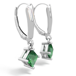 Lab Emerald 6Mm Princess Lever Back 14K White Gold earrings E2789