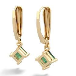 Lab Emerald 6Mm Princess Lever Back 14K Yellow Gold earrings E2789