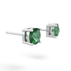 Lab Emerald 5Mm Checkerboard Cushion Stud 14K White Gold earrings E1795