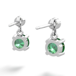 Lab Emerald Diamond Drop 6Mm Round 14K White Gold earrings E1986