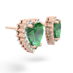 Lab Emerald Sparkling Halo Heart 14K Rose Gold earrings E0391