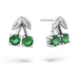 Lab Emerald Sweet Cherries 14K White Gold earrings E7001