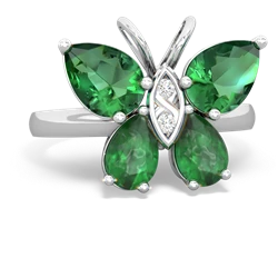 Lab Emerald Butterfly 14K White Gold ring R2215