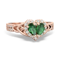 Lab Emerald Celtic Knot Two Hearts As One 14K Rose Gold ring R2644HRT