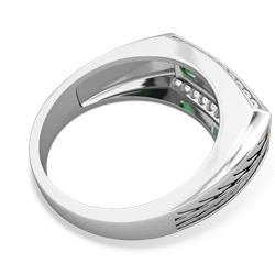 Lab Emerald Three Stone Tire Tread Men's 14K White Gold ring R0520