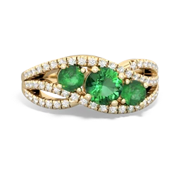 Lab Emerald Three Stone Aurora 14K Yellow Gold ring R3080