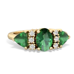 Lab Emerald Antique Style Three Stone 14K Yellow Gold ring R2186